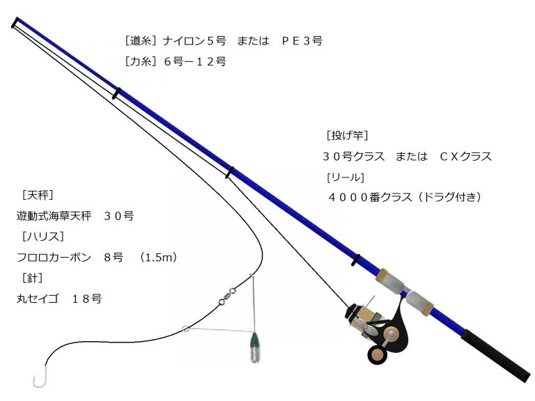 真鯛の投げ・ぶっこみ釣り仕掛け図